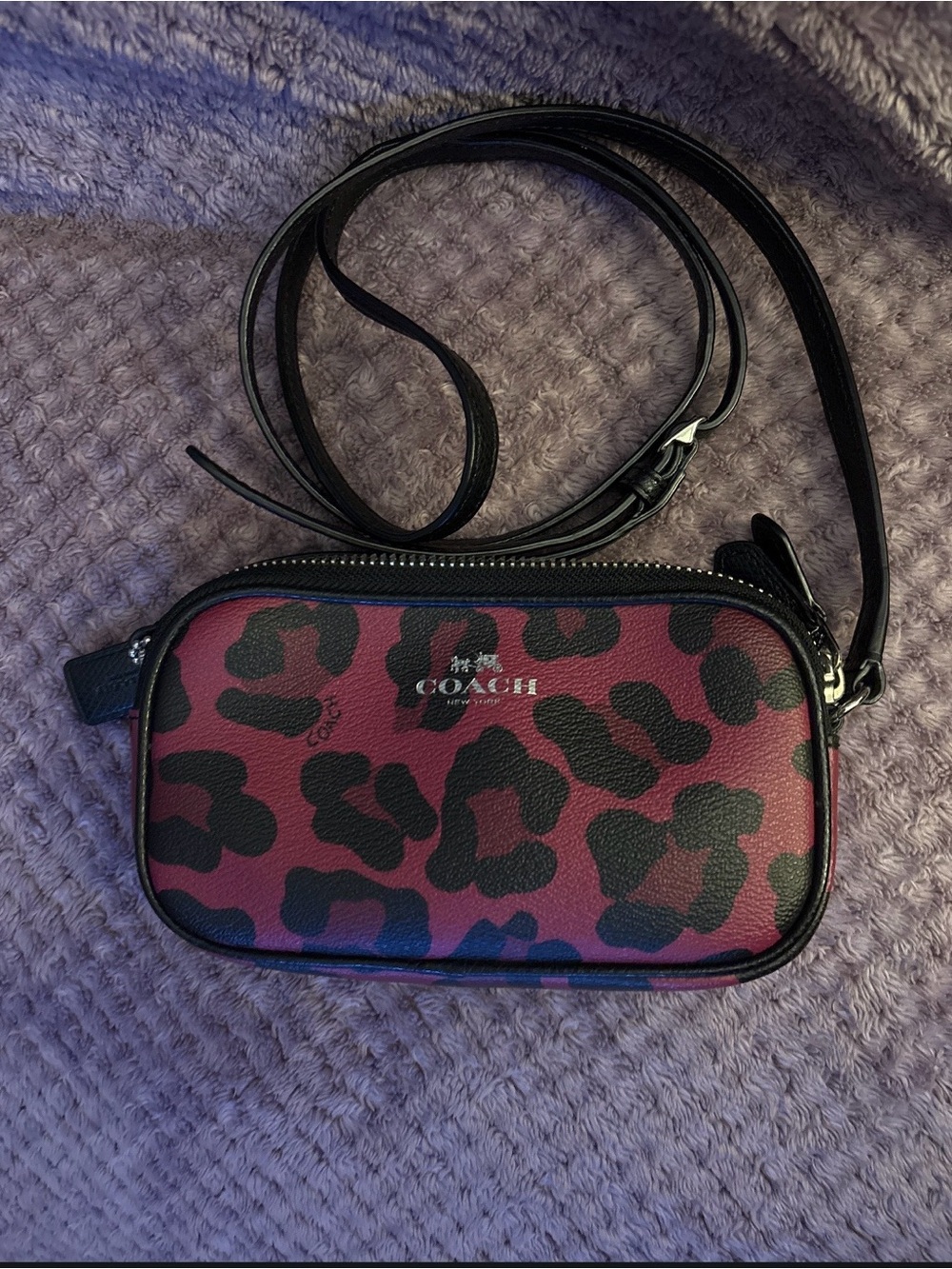 COACH Burgundy and Black Leopard Print Crossbody Bag